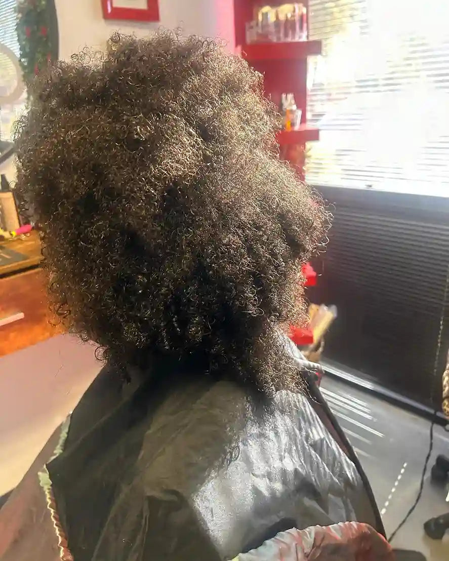 Voluminous natural afro with tightly coiled texture and rounded shaping, hairstylist located in Glendale, AZ
