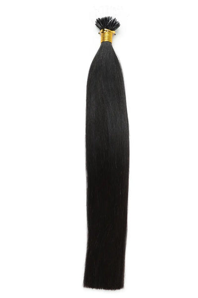 Extensions de cheveux Nano Ring flexibles, pointe F, noires, lisses