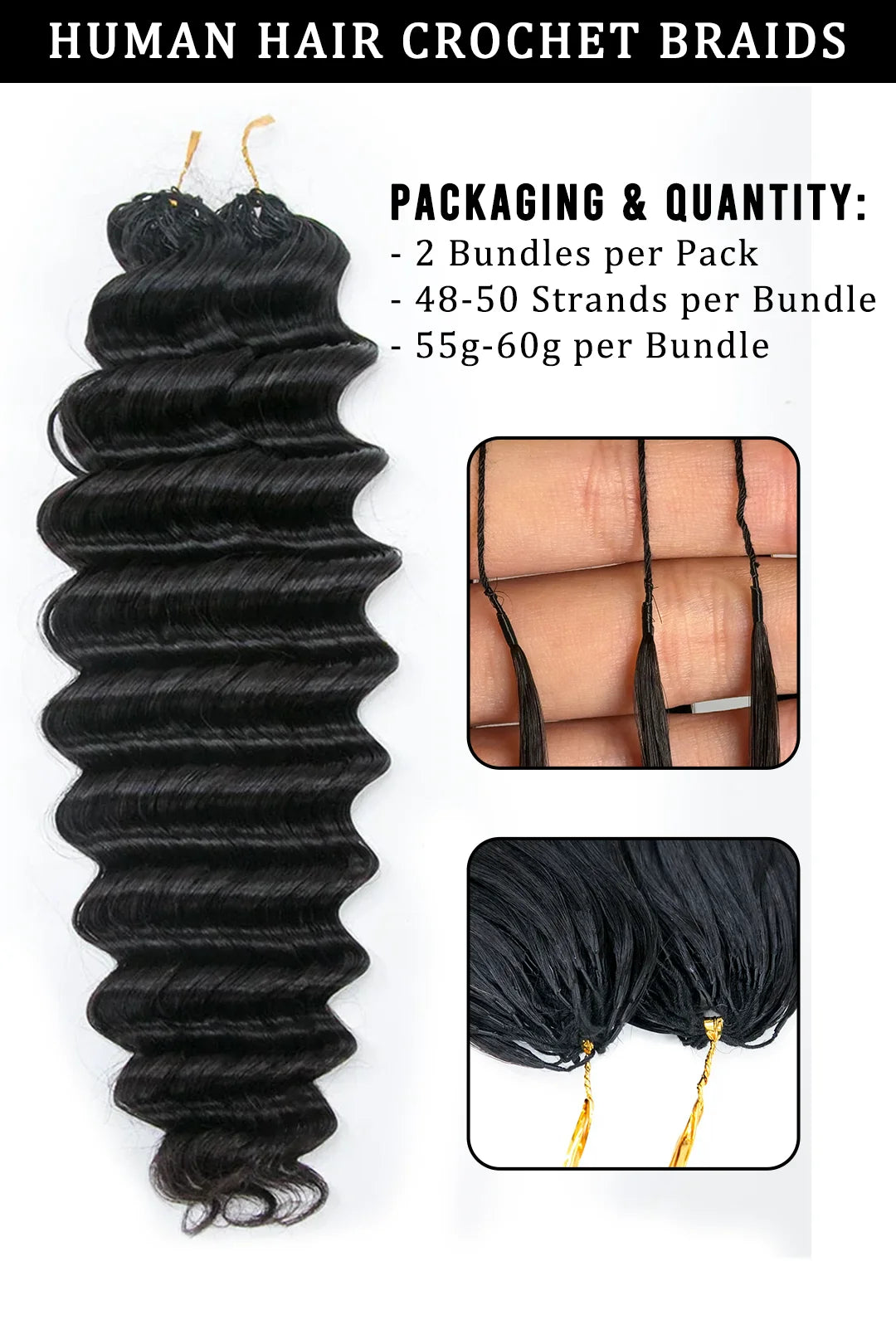 Feather Crochet Hair Extension Deep Wave Human Hair 3