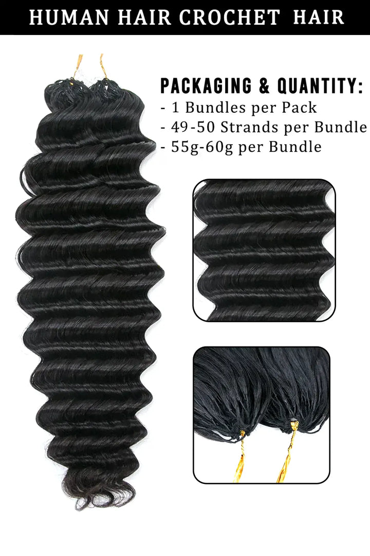 Feather Crochet Hair Extension Deep Wave Human Hair  FE21 60g