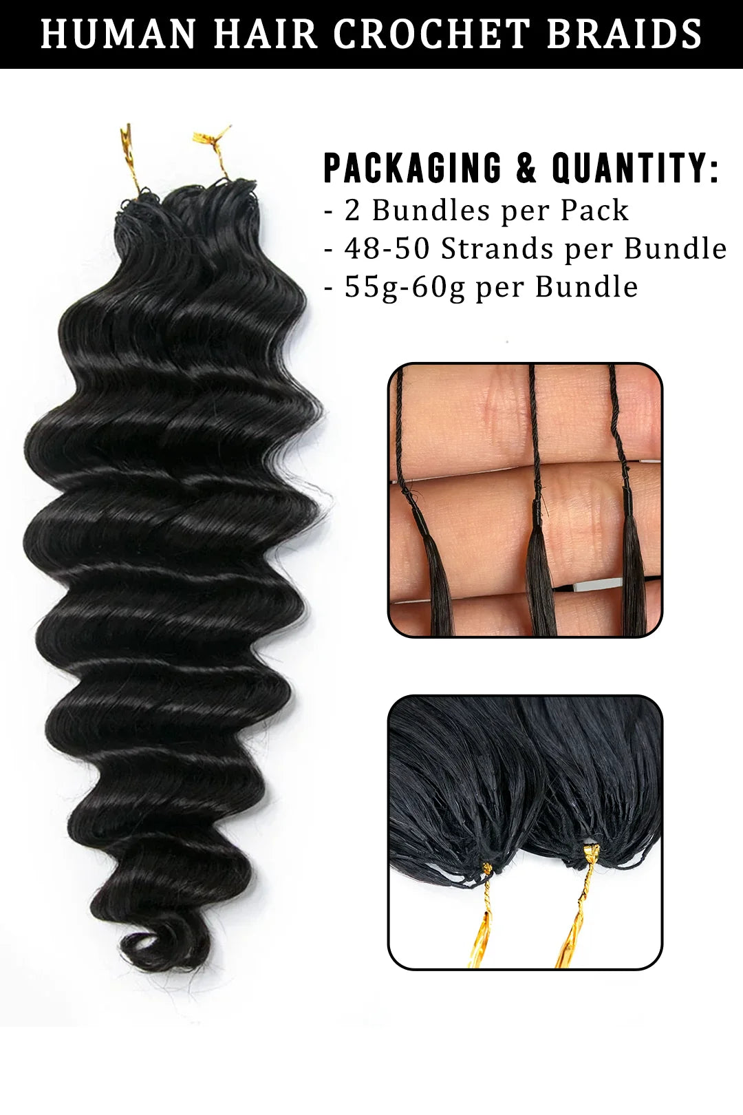 Feather Crochet Hair Extension Loose Deep Wave Human Hair Double-Strand 2