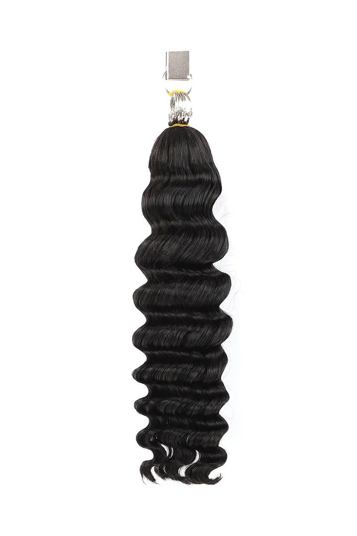 Feather Line Hair Extensions Deep Wave Single-Strand with Loop