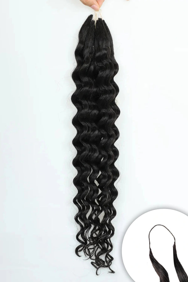 Extensions de cheveux à pointes de plumes ondulées faites à la main 100 % cheveux humains Remy noirs