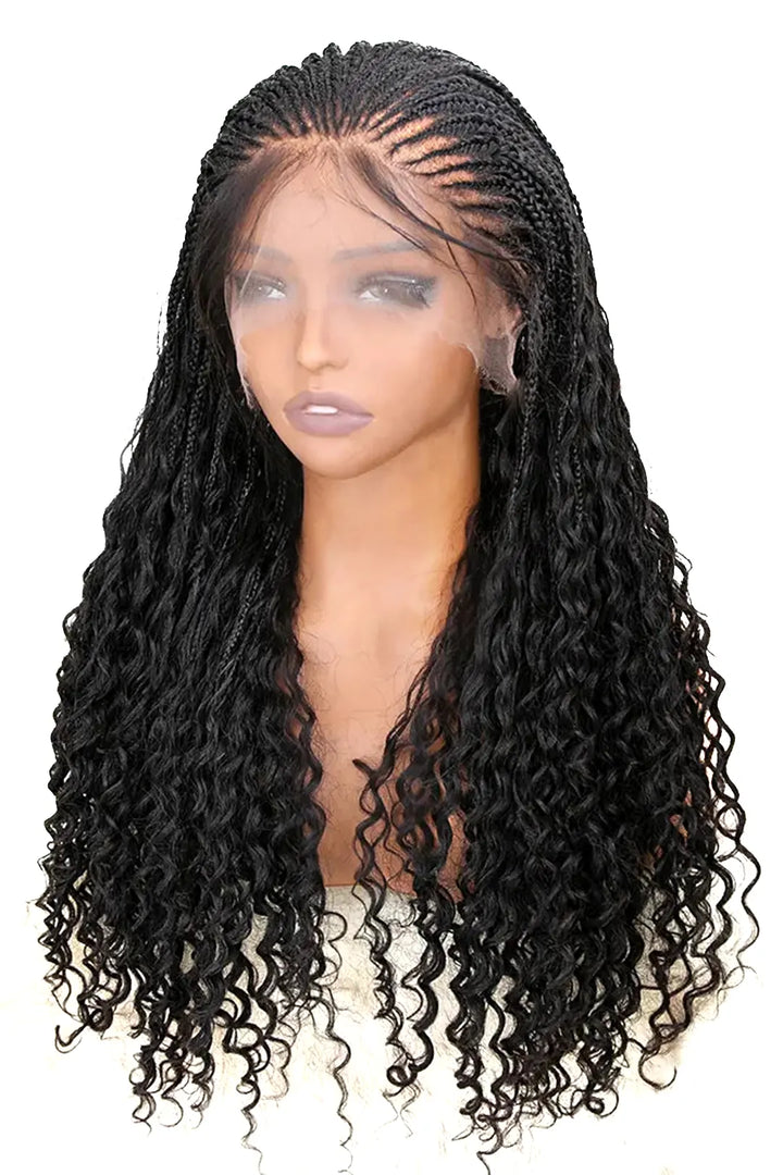 Fulani Braids Full Lace Wig Knotless Bohemian Style Human Hair 1