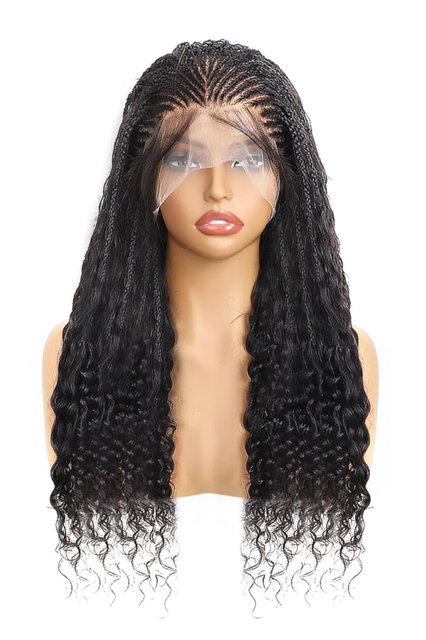 Fulani Braids Full Lace Wig Knotless Bohemian Style 100% Human Hair