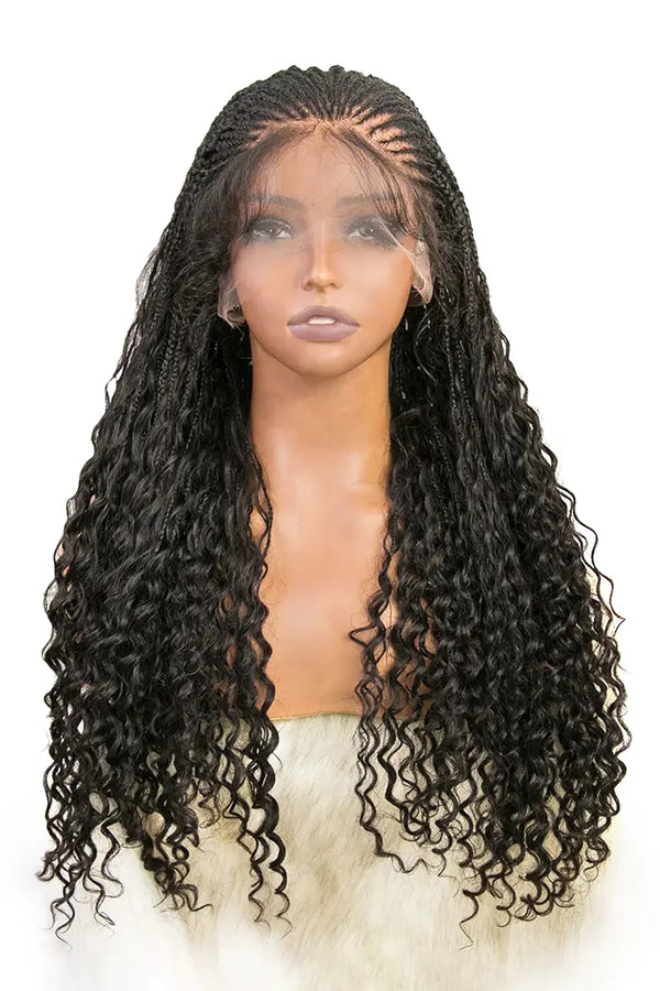 Fulani Braids Full Lace Wig Knotless Bohemian Style 100% Human Hair