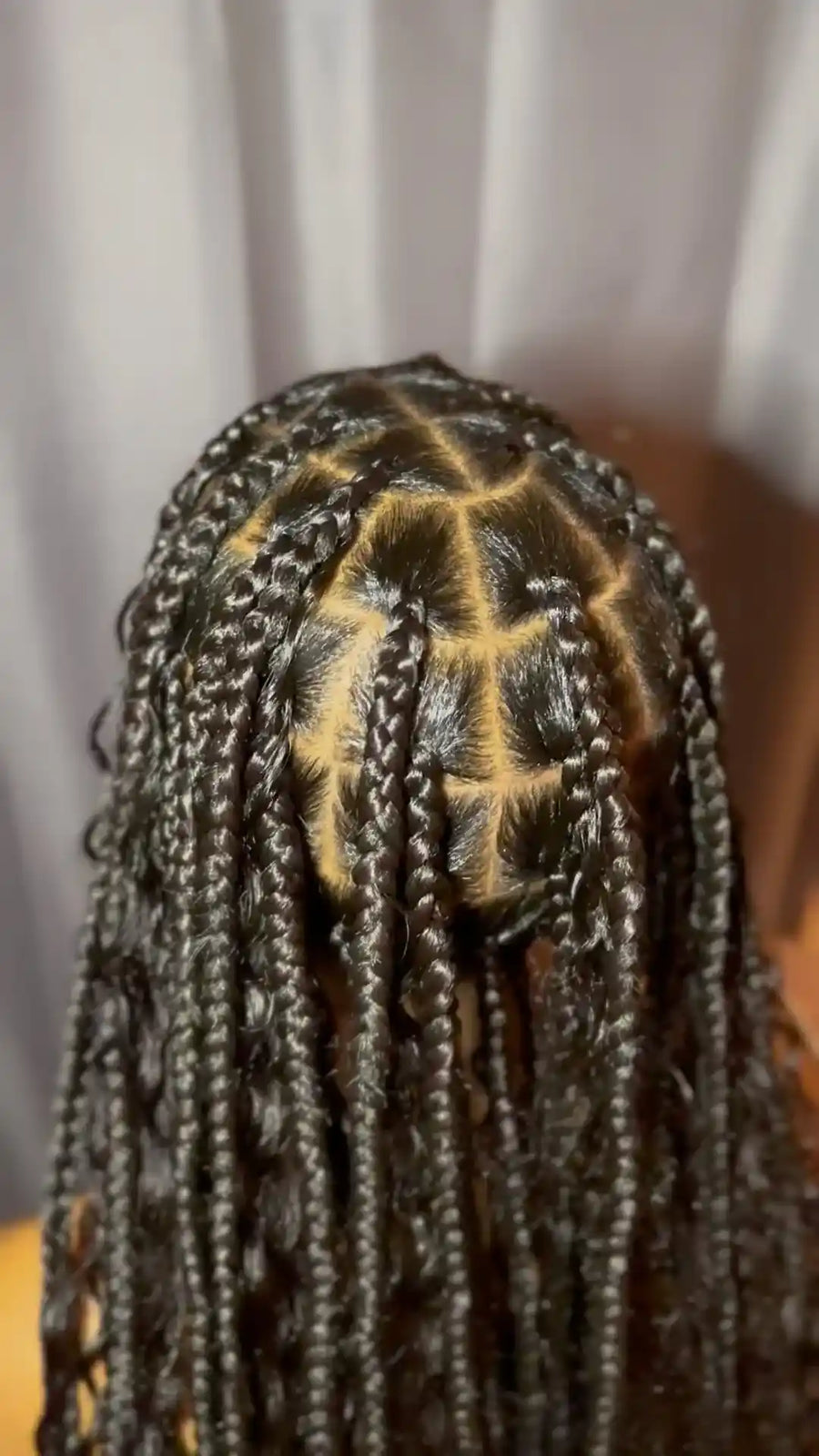 Close-up of braided hair with a neutral background