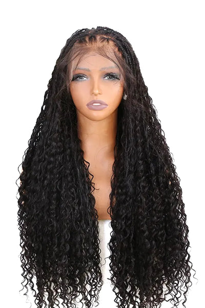Göttin-Boho-Box-Zopf Full-Lace-Perücke Knotenlos 100% unberührtes Haar