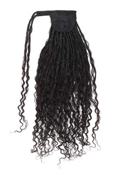 Cola de caballo con trenzas y rizos de cabello humano de diosa bohemia