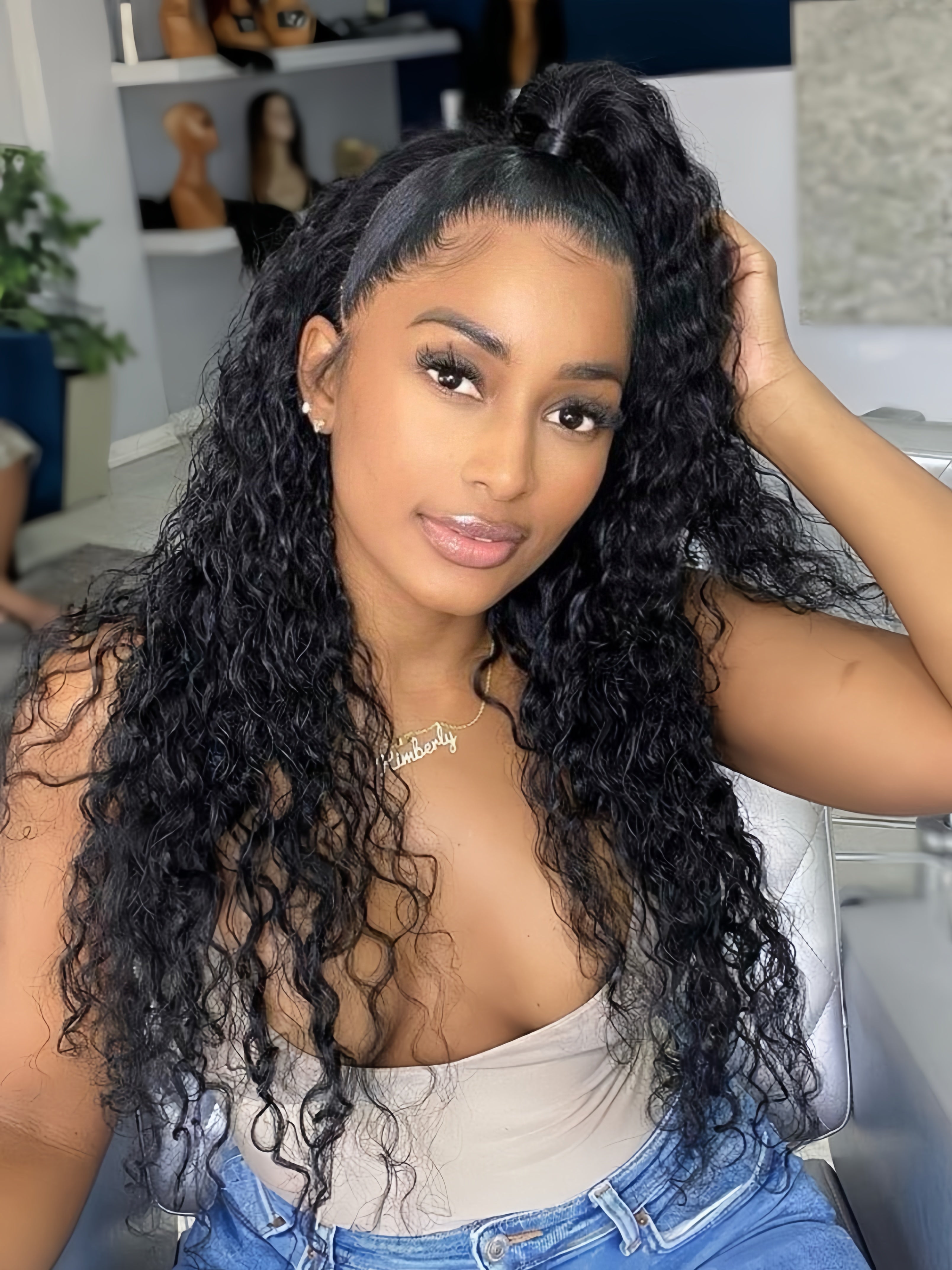 Half Wig Flexible Fit Drawstring Human Hair Seamless Wig