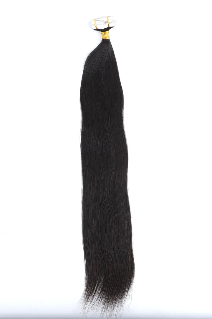 Hand Tied Tape-In Hair Extensions Straight Black Human Hair 20 Pcs