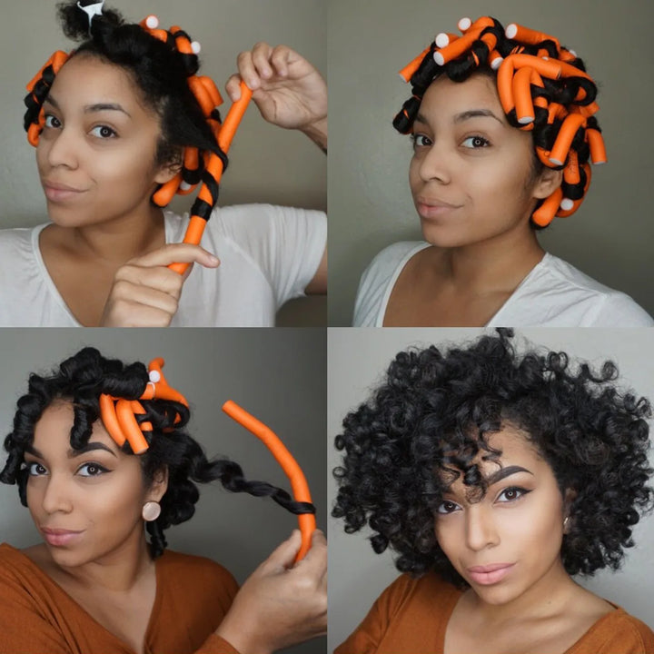 Heatless Flexible Hair Rollers Curlers comparison before and after use - 4