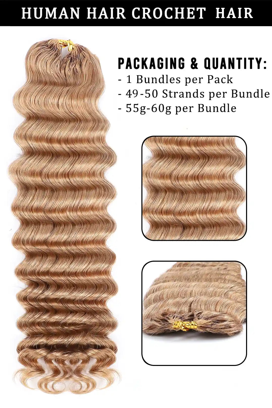 Honey Blonde #27 Deep Wave Feather Crochet Human Hair