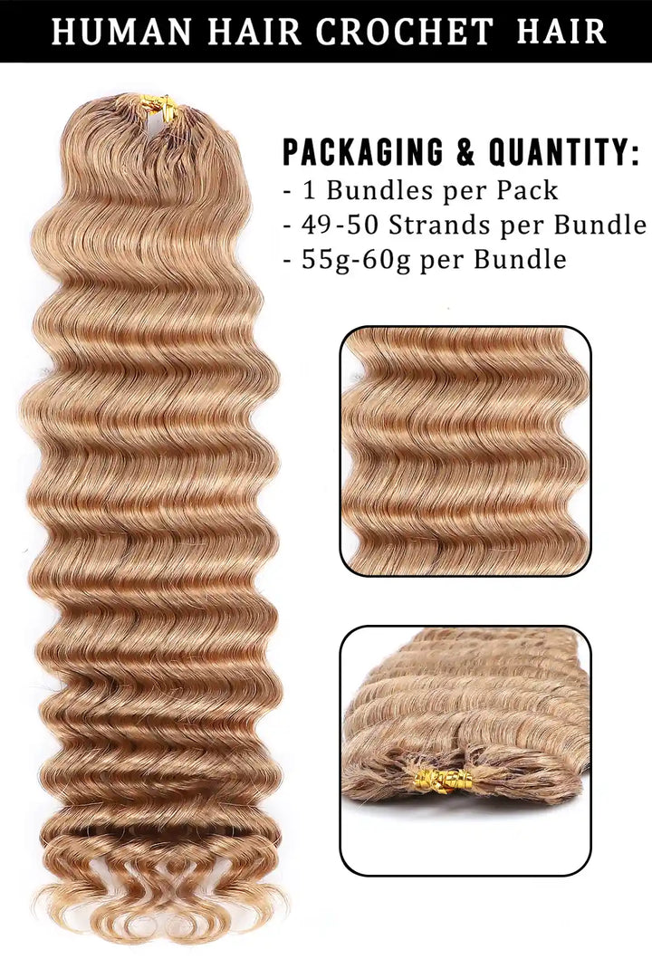 Honey Blonde #27 Deep Wave Feather Crochet Human Hair