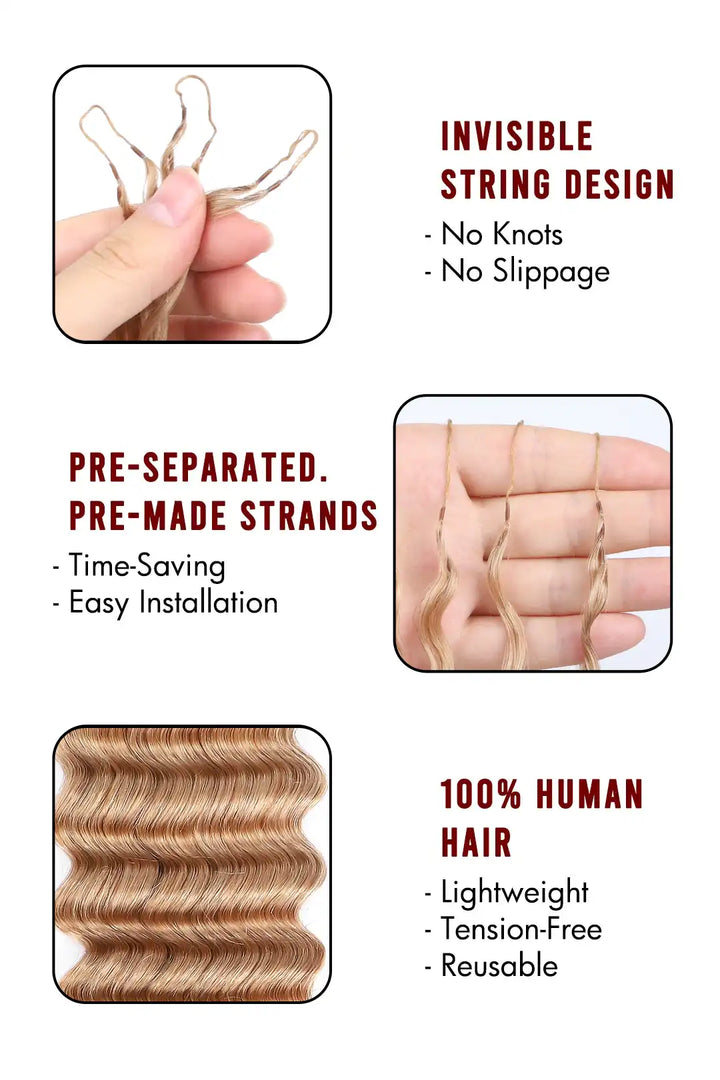 Honey Blonde #27 Deep Wave Feather Crochet Human Hair
