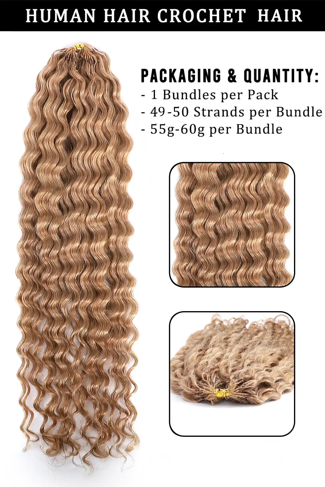 Honey Blonde #27 Water Wave Feather Crochet Human Hair