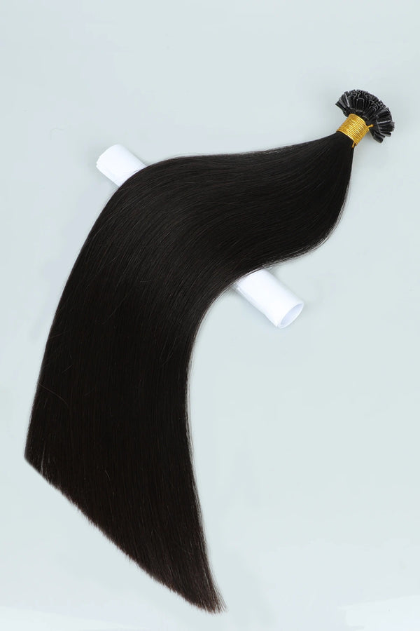 Extensions de cheveux liés à la kératine | Pointe plate | Cheveux raides noirs