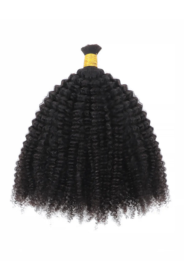 Cabello humano rizado a granel para trenzar, negro natural BU11