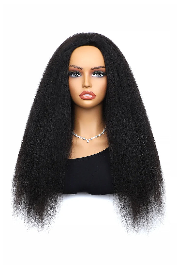 Kinky Straight Half Wig Flexible Fit Drawstring Human Hair Seamless Wig