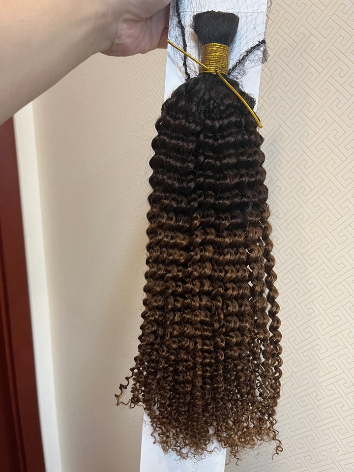 Double Drawn Curly Bulk Human Hair #1B/4/30 Color 20 Inch