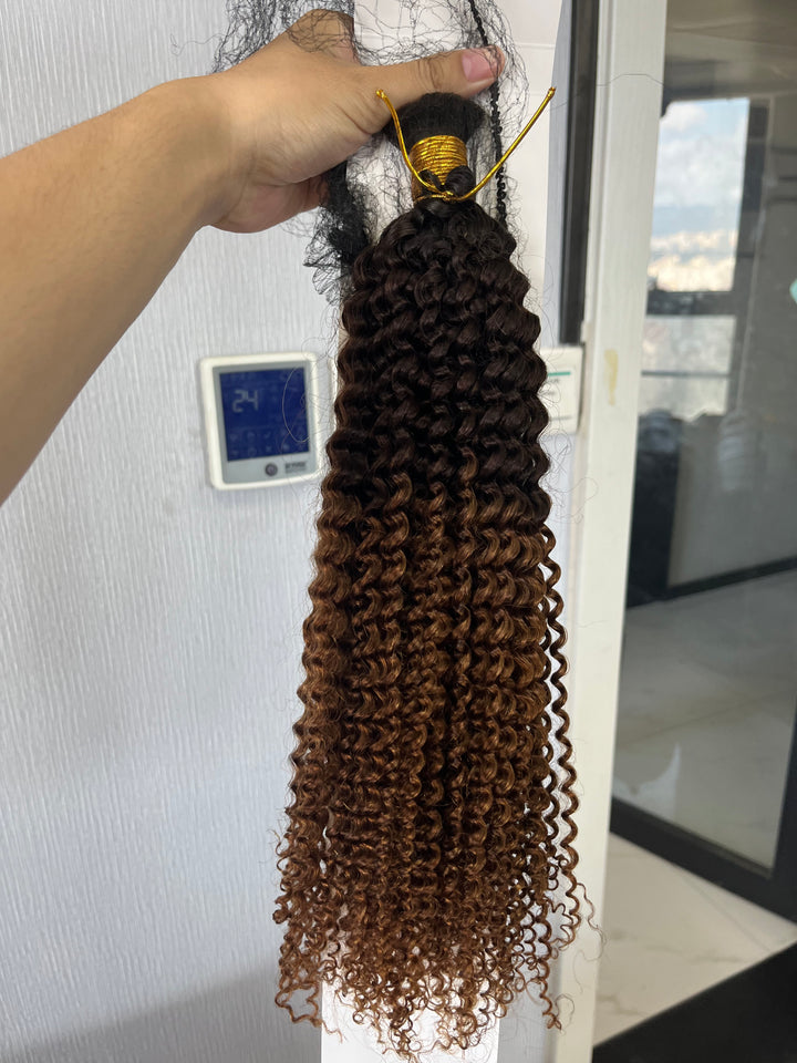 Double Drawn Curly Bulk Human Hair #1B/4/30 Color 20 Inch