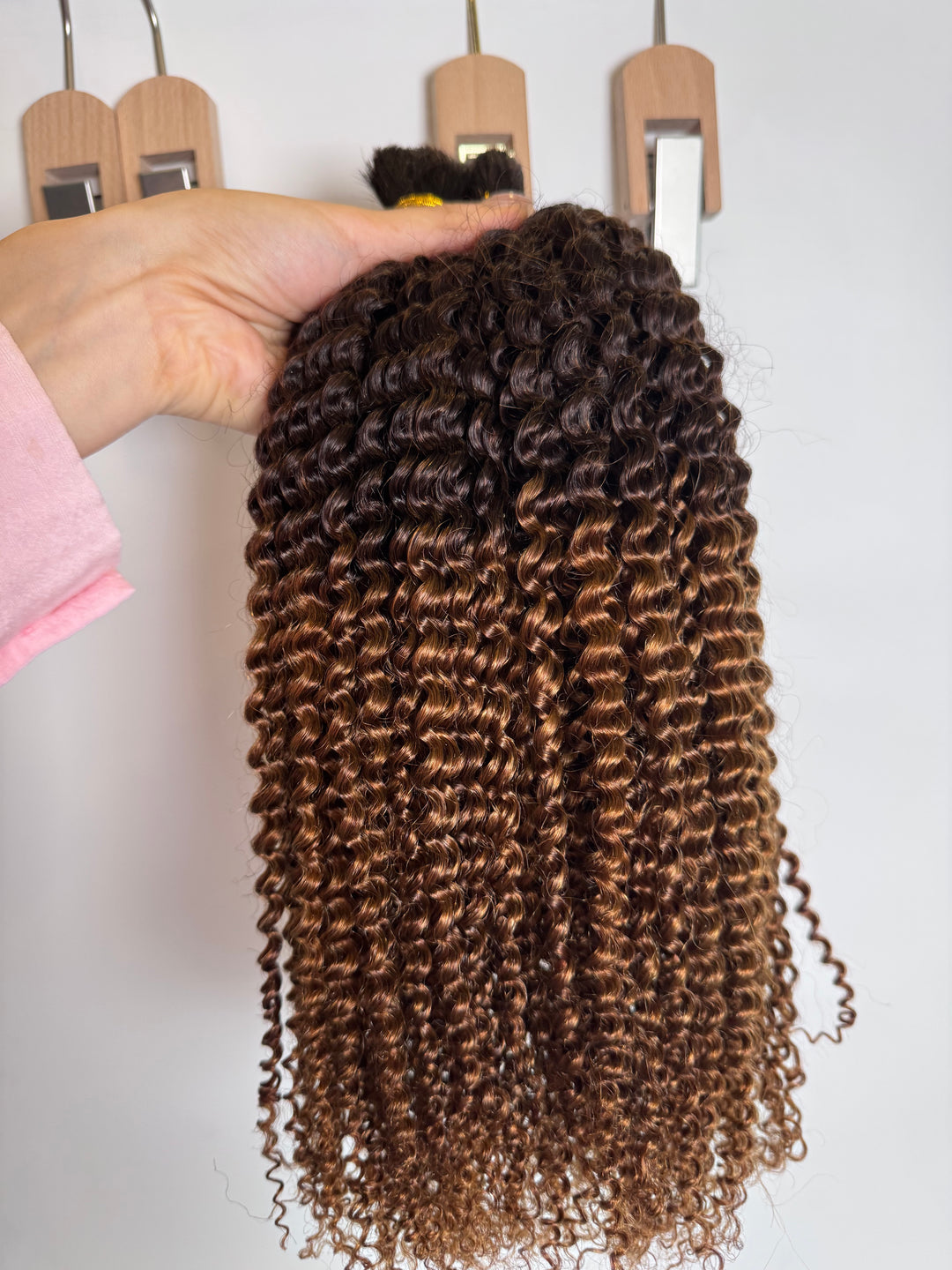 Double Drawn Curly Bulk Human Hair #1B/4/30 Color 20 Inch