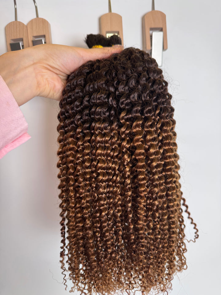 Double Drawn Curly Bulk Human Hair #1B/4/30 Color 20 Inch