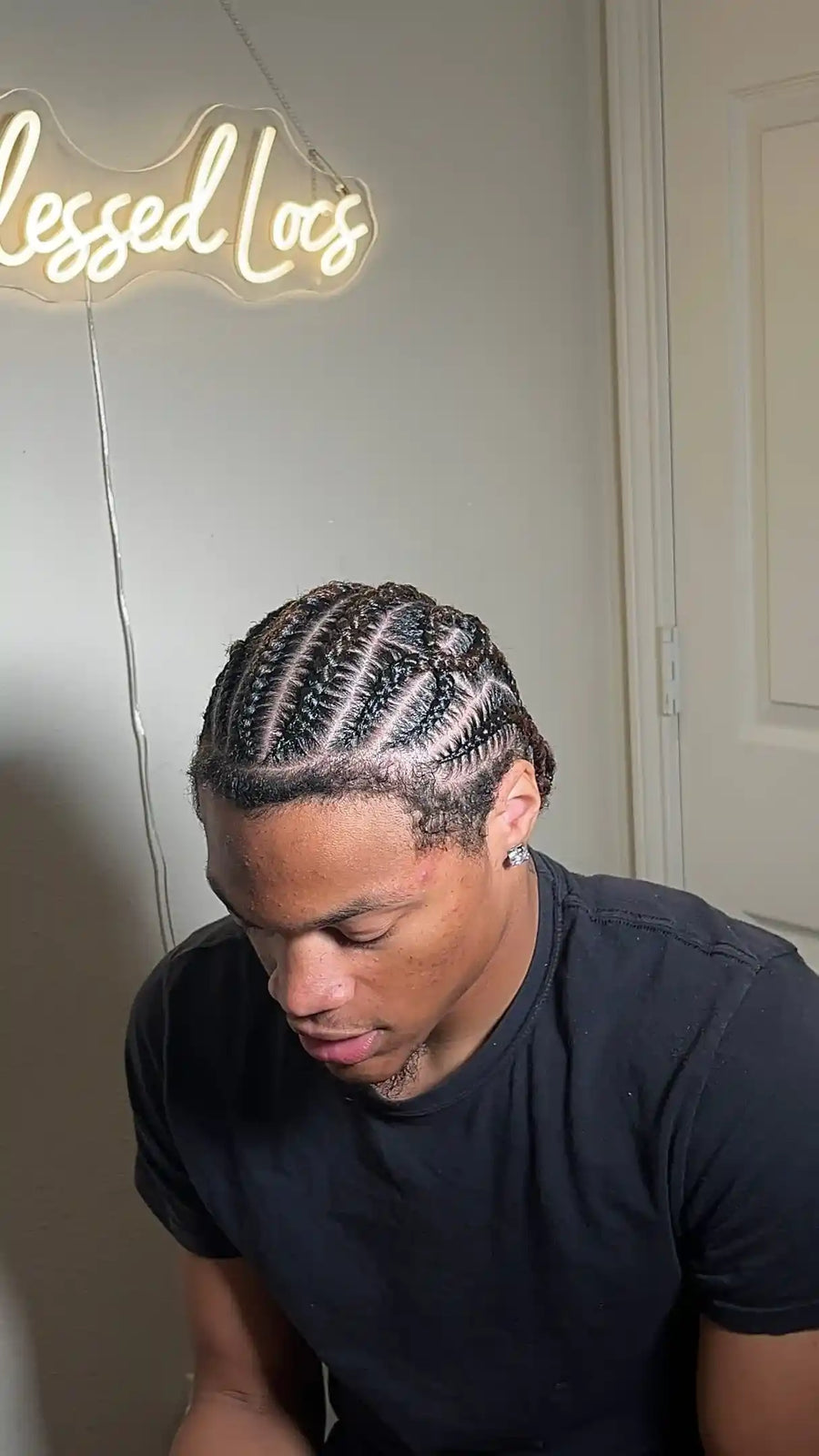 Men's straight-back cornrow braids with clean scalp parting and a neat braided pattern, Stylist located in Bowling Green, KY