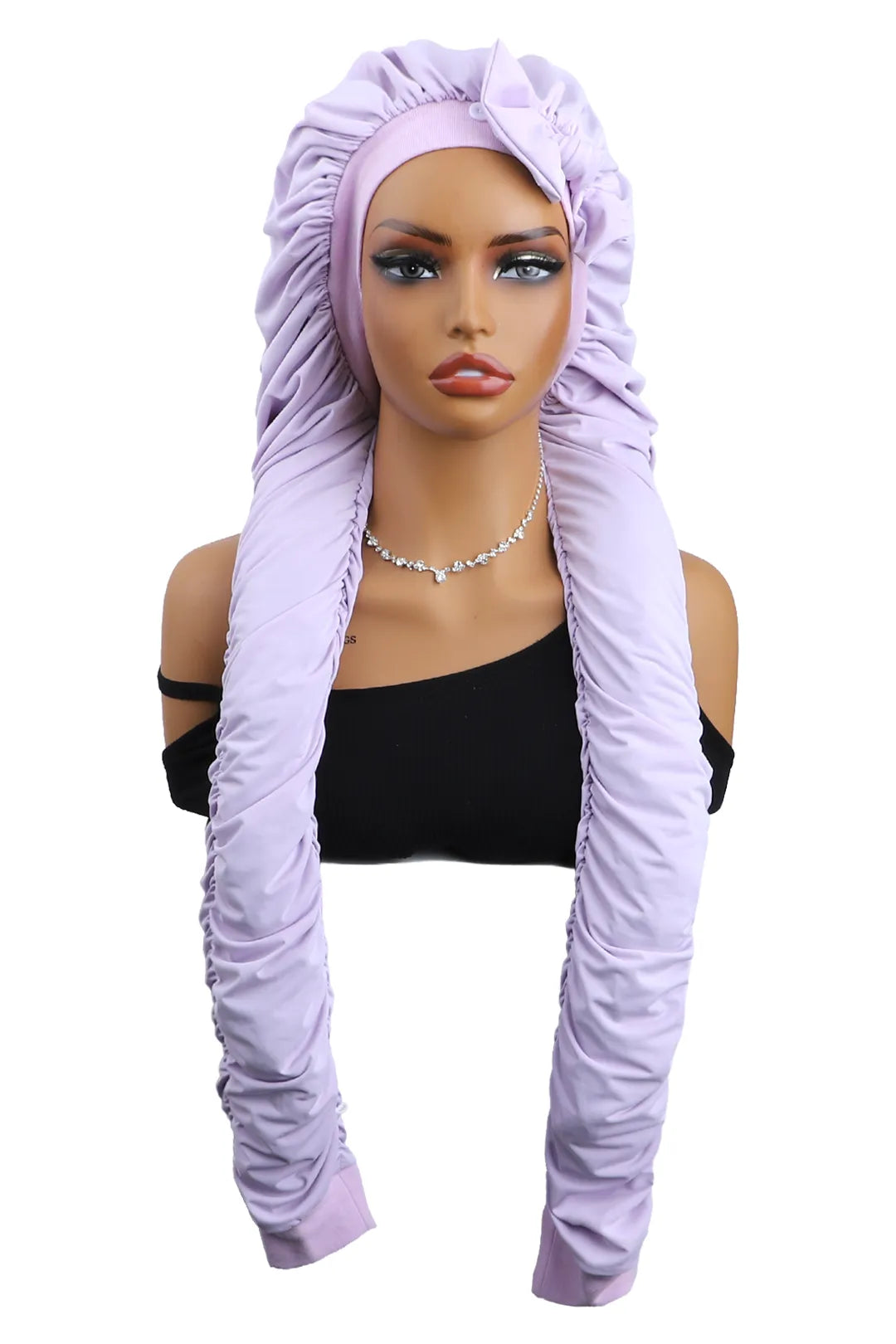 Lavender pantyhose sleeping bonnet elastic satin adjustable