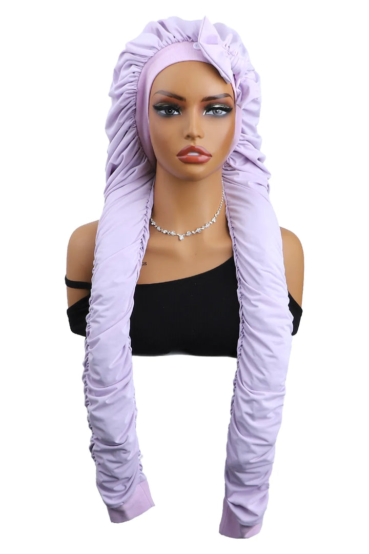 Lavender pantyhose sleeping bonnet elastic satin adjustable