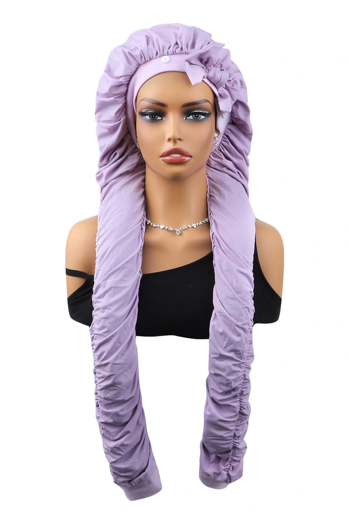 Lavender pantyhose sleeping bonnet elastic satin adjustable velcro