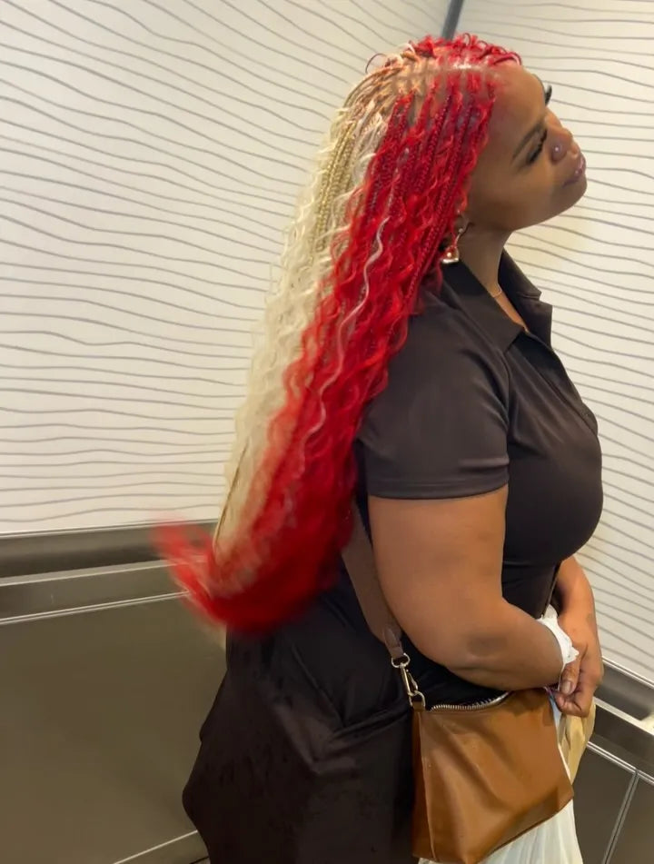 Long medium knotless braids with defined parting and swooped edges, Stylist located in Griffin, GA