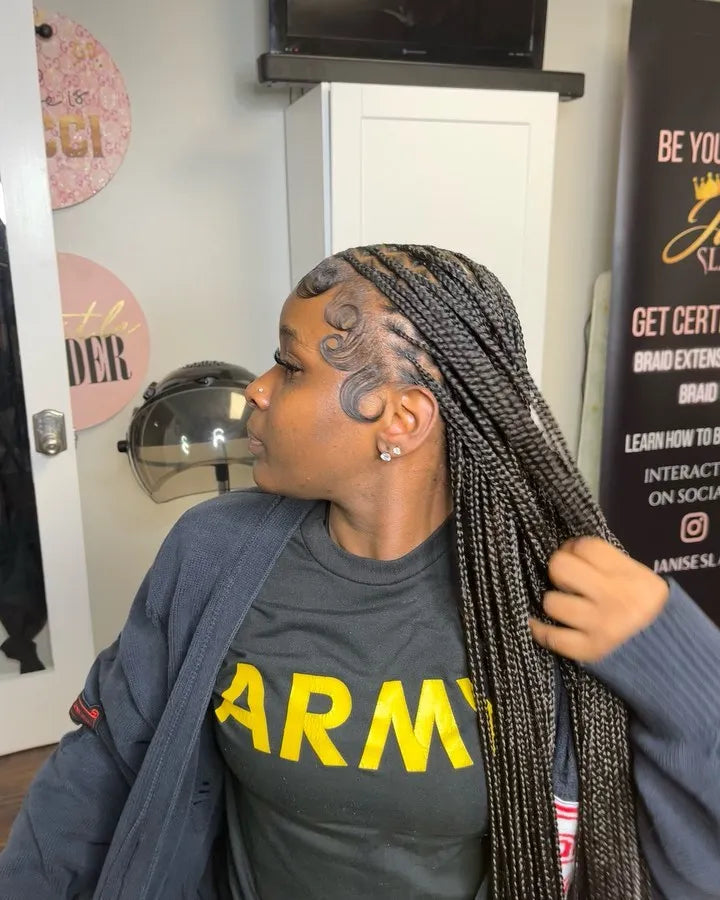 Red and blonde boho braids with loose wavy ends, Stylist located in Griffin, GA