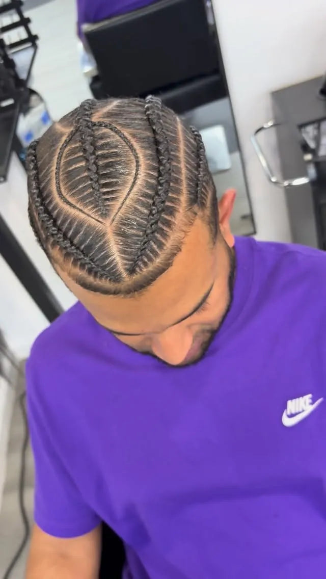 Men’s stitch braids with clean curved parting design, hairstylist in Wilkes-Barre, PA