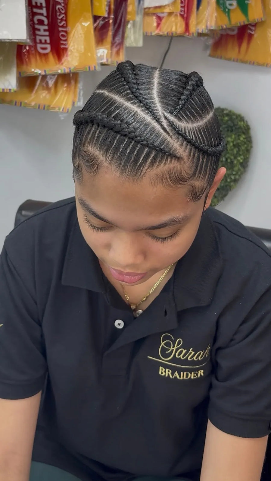 Medium boho braids with loose curls and square parting, hairstylist in Wilkes-Barre, PA