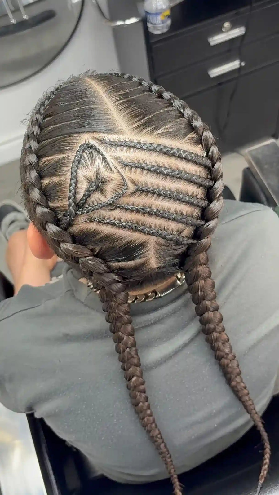 Large stitch braids with detailed triangle parting design, hairstylist in Wilkes-Barre, PA