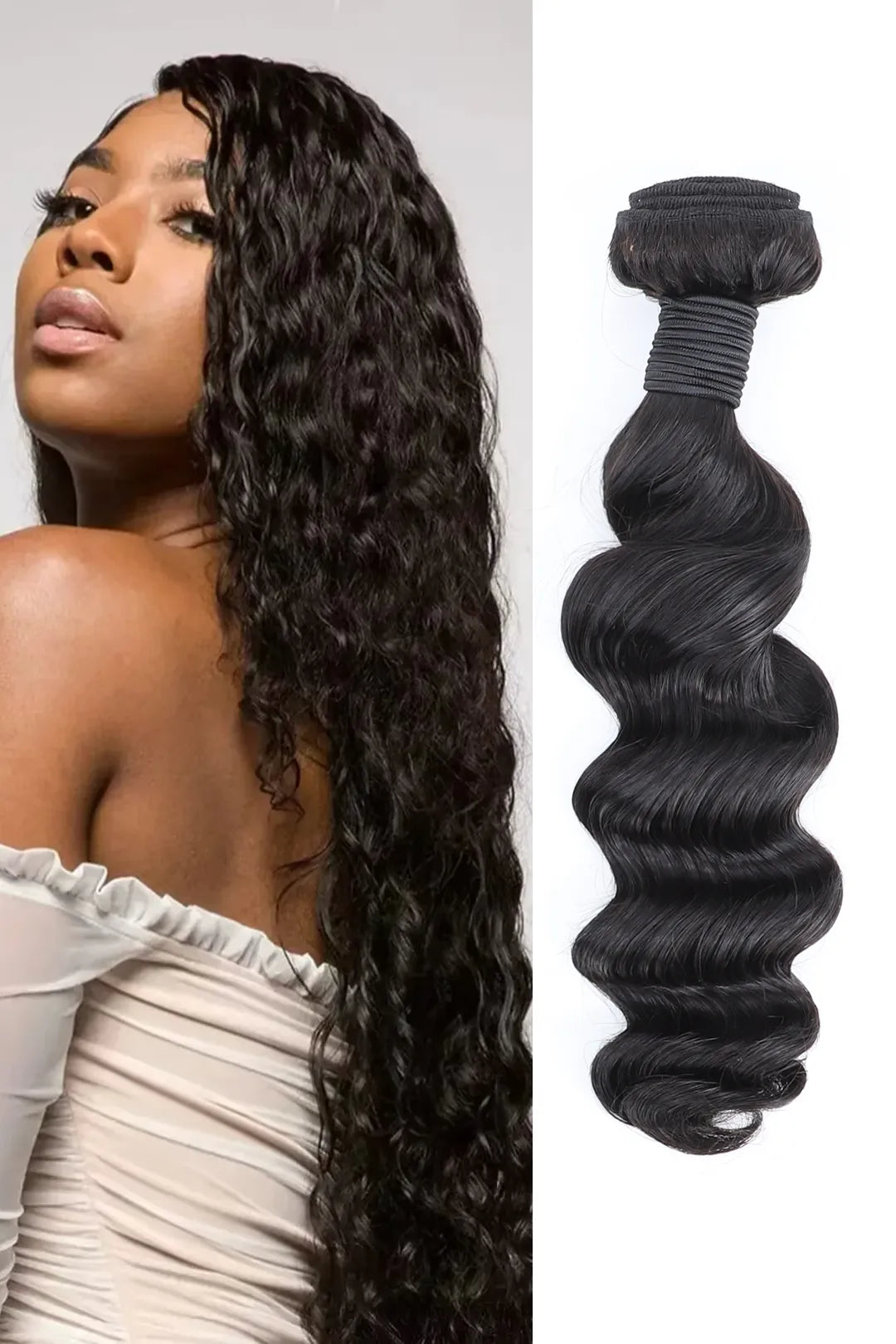 Model display picture of Brazilian hair  bundles sew in extensions loose wave