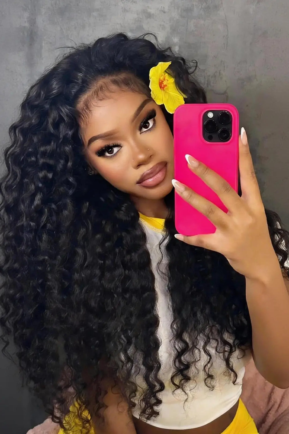 Model display picture of cambodia raw hair bundle deep wave natural color 12A