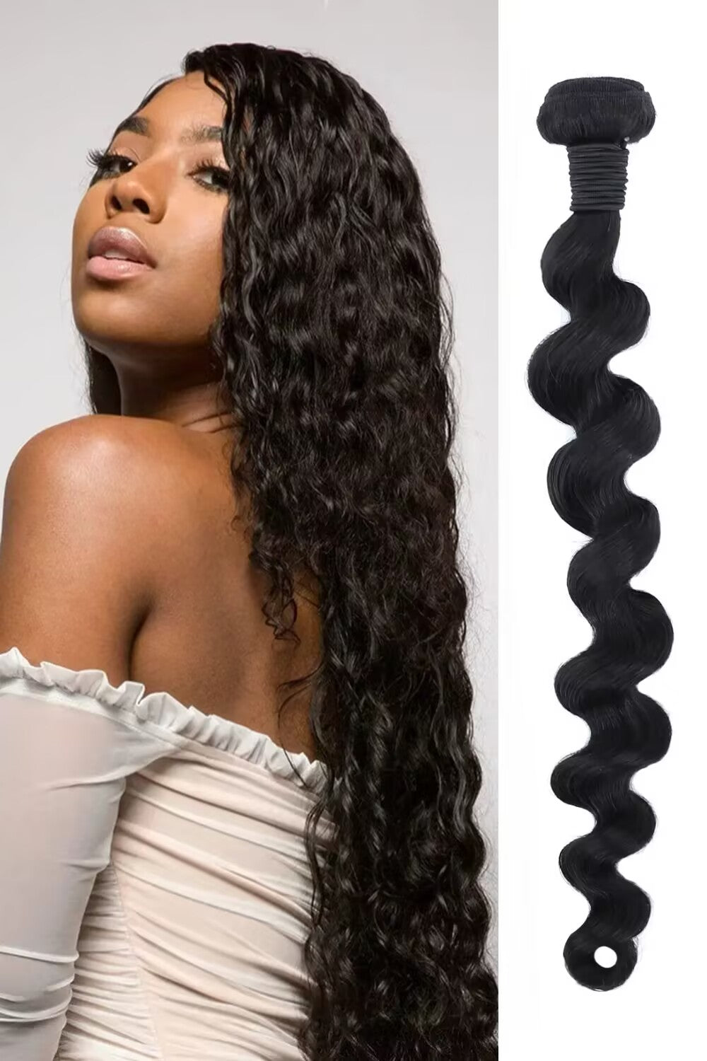 Model display picture of cambodia virgin hair bundles sew in extensions loose wave
