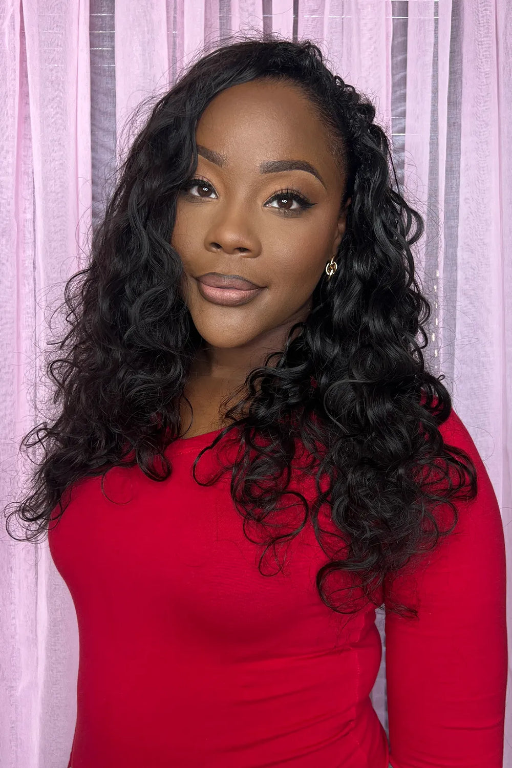 Model display picture of feather crochet hair extension body wave human hair fe22