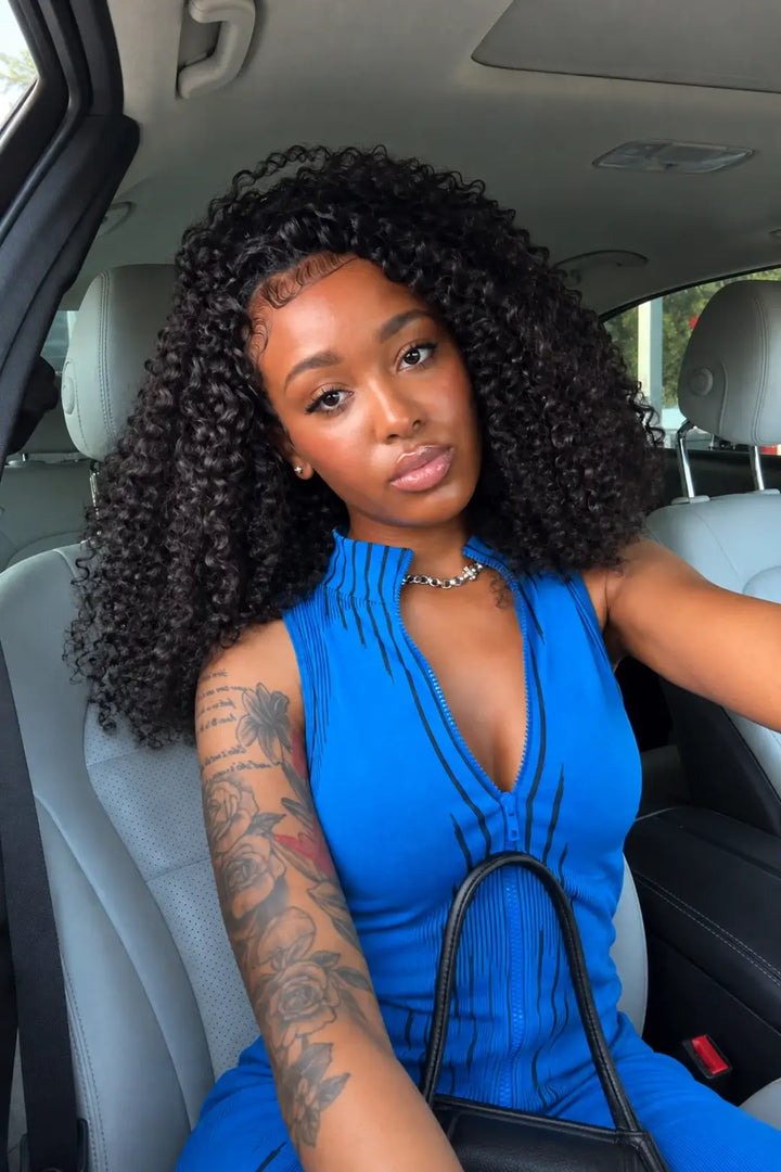 Model display picture of feather crochet hair extension burmese water curly human hair