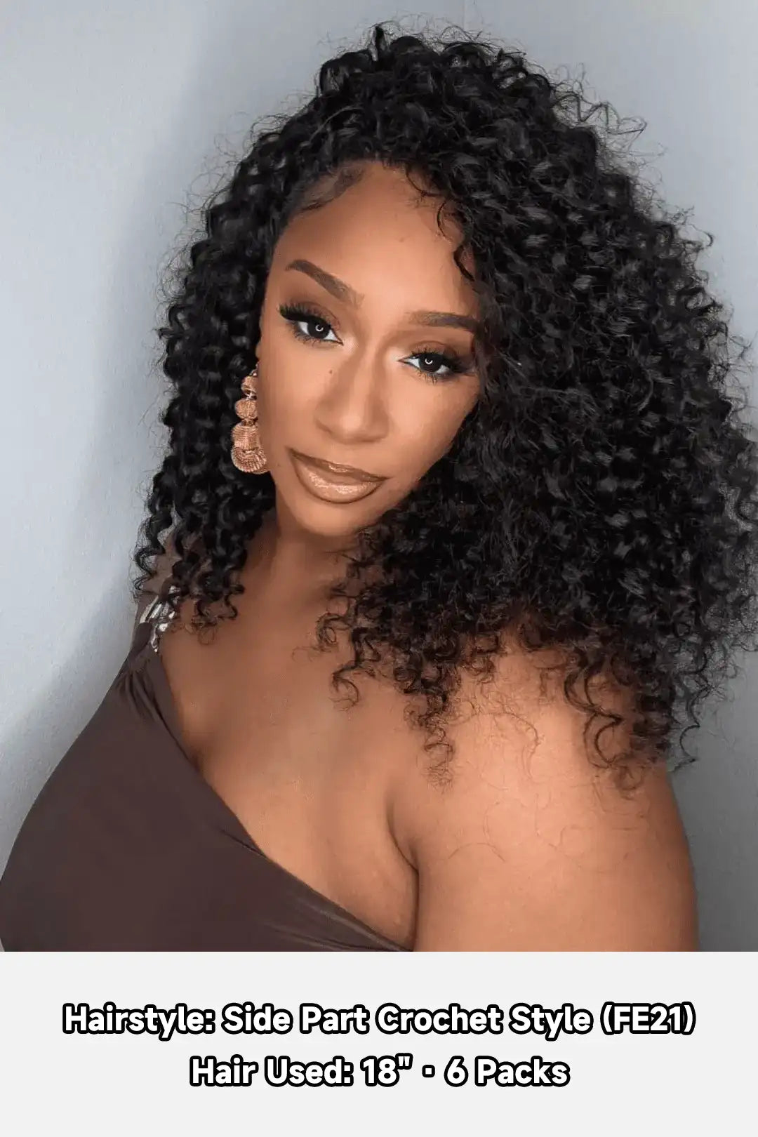 Model display picture of feather crochet hair extension deep wave human hair