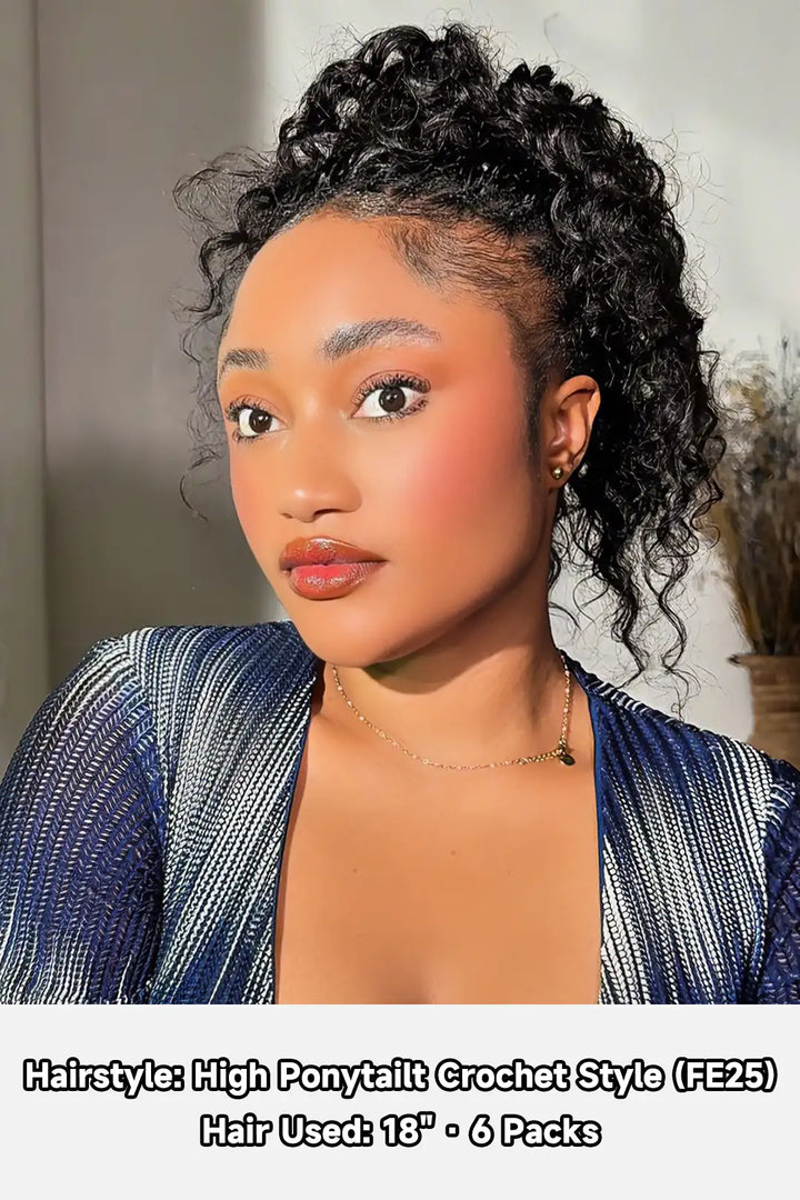 Model display picture of feather crochet hair extension loose deep wave human hair