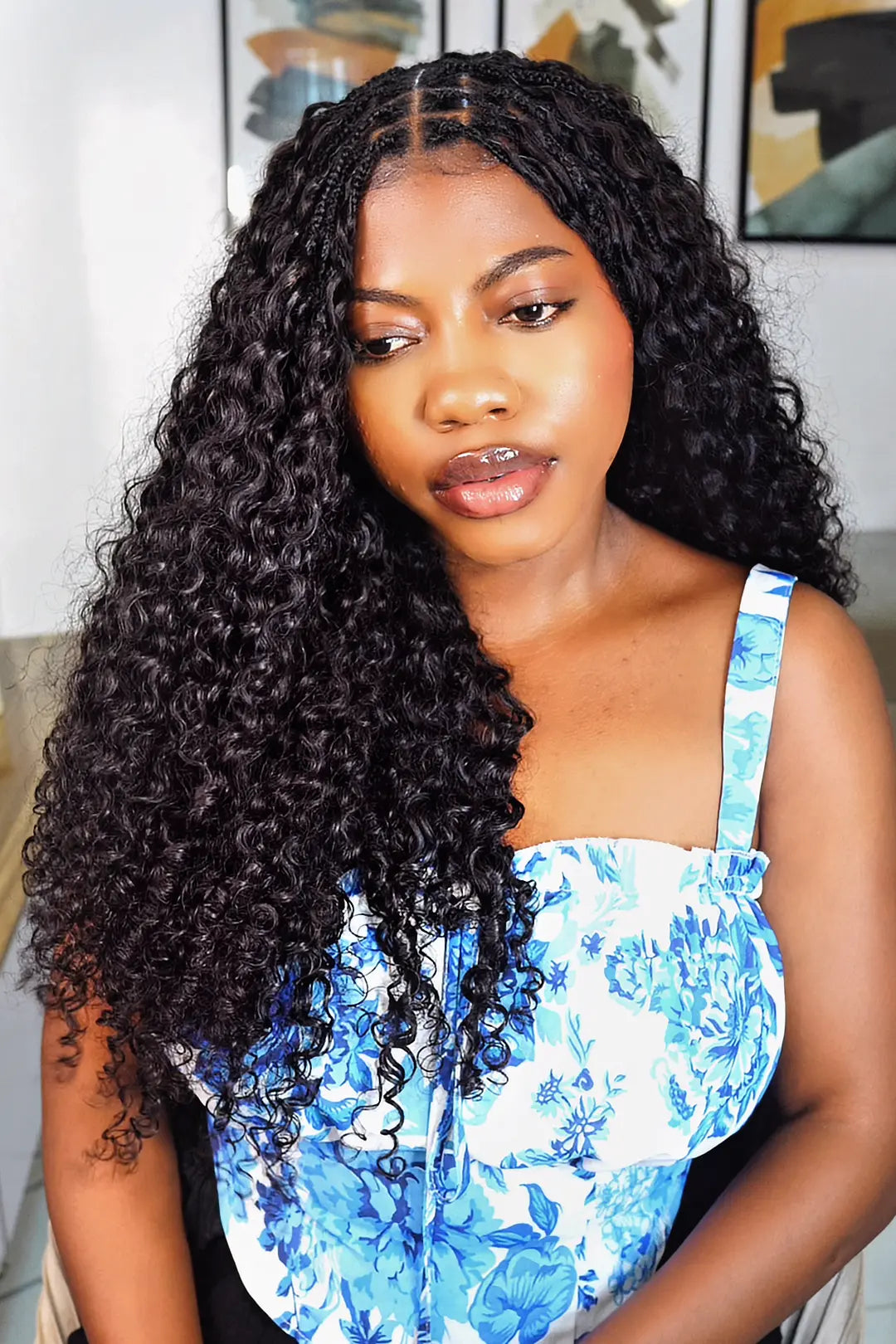 Model display picture of water deep wave feather crochet hair extension human hair for black woman