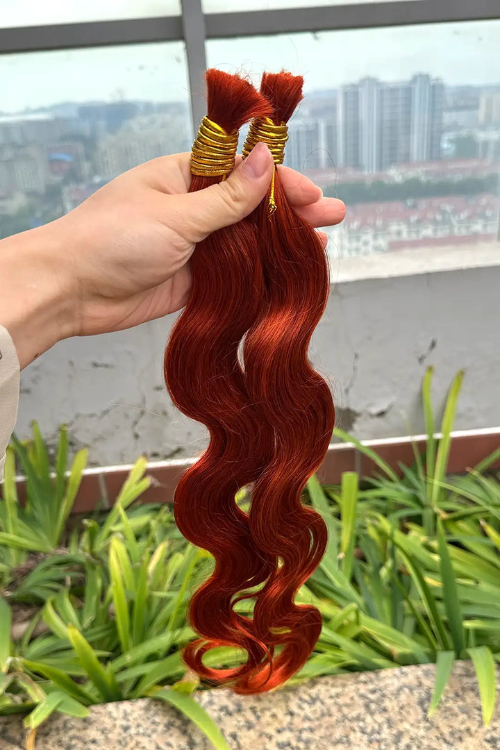 Outdoor picture of 350 ginger body wave bulk human hair for braiding bu24