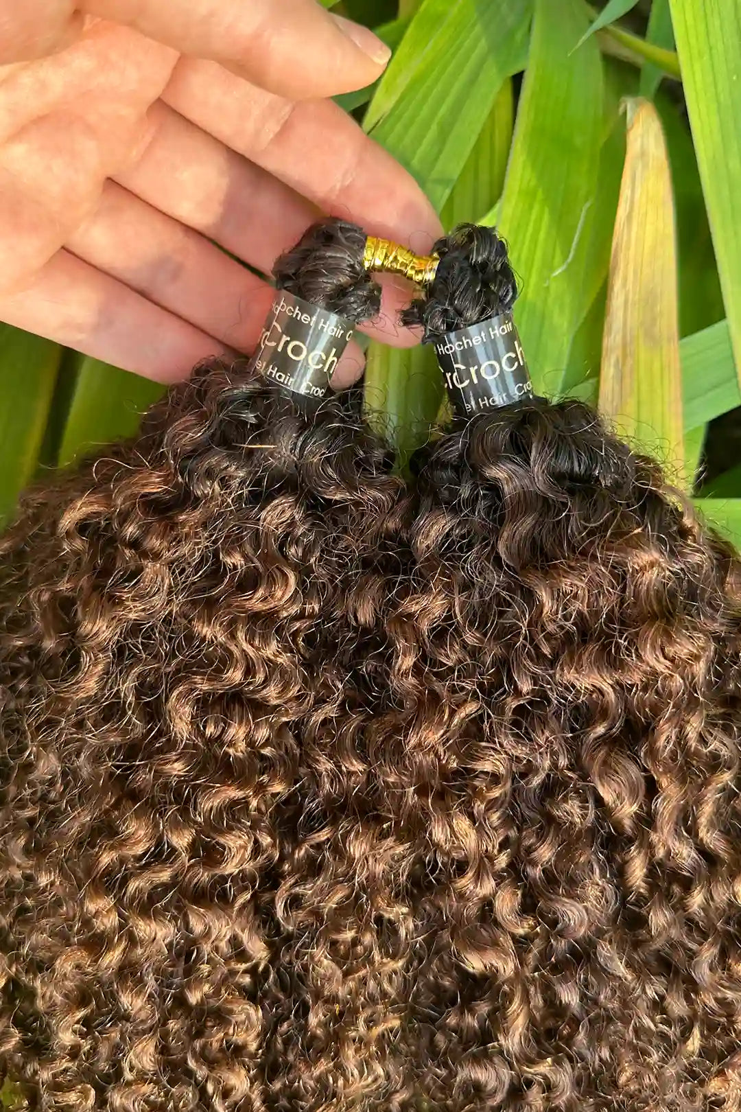 Outdoor picture of  #T1B/30 Ombre color tight curly feather crochet human hair