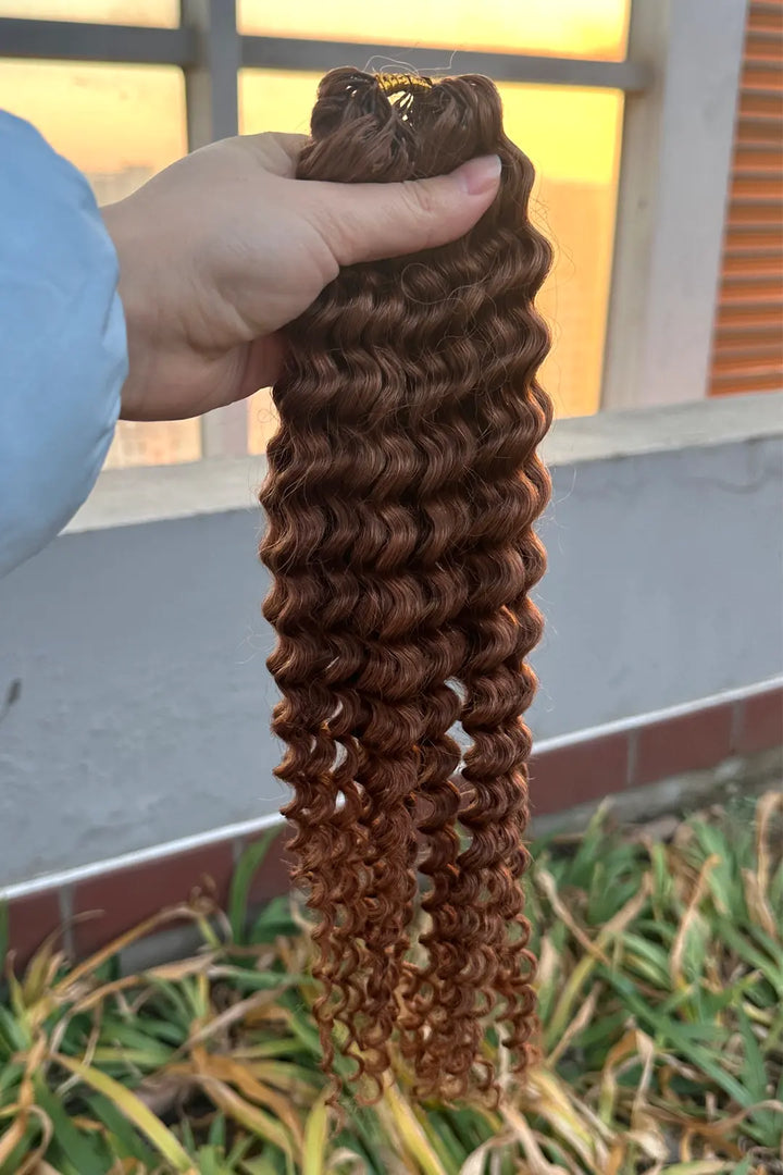 Cabello humano de ganchillo con ondas de agua color castaño rojizo n.° 30