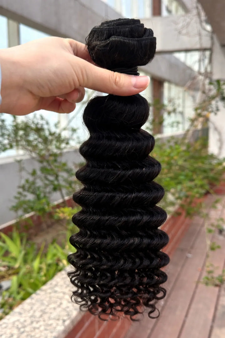 Outdoor picture of brazilian hair bundles sew in extensions deep wave