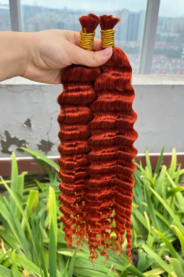 Outdoor picture of copper red deep wave bulk human hair for braiding bu23