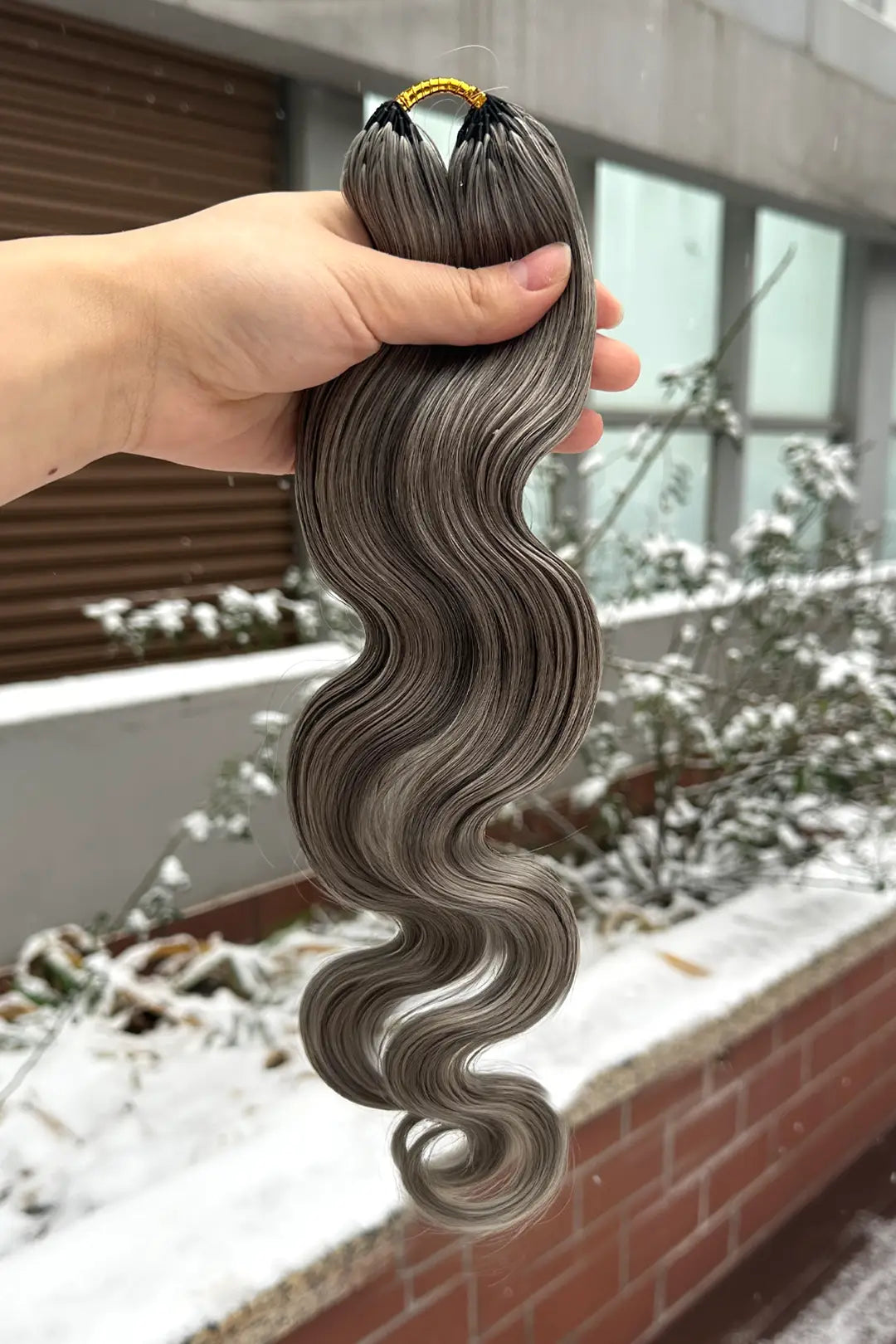 Salt and Pepper Body Wave Feather Crochet Human Hair 85% Gray 60g